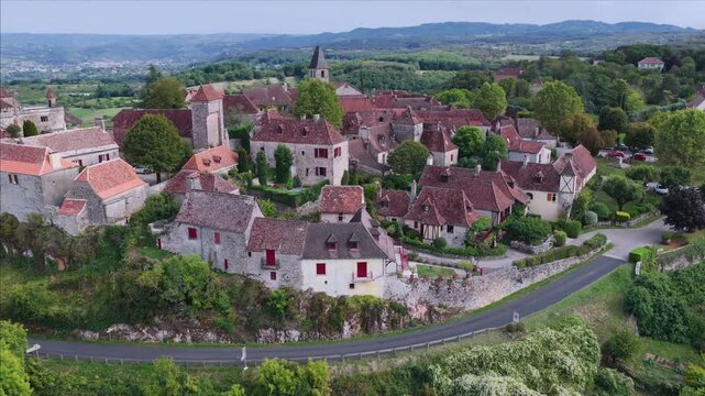Aerial View of the Perched Medieval Village of Loubressac, France