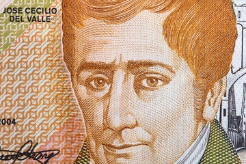 Jose Cecilio Del Valle a closeup portrait from Honduran money