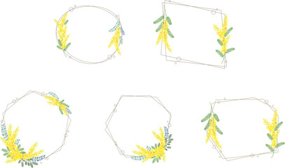 ミモザの花のベクター素材イラストセット