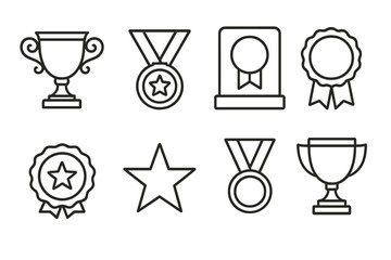 Trophy cup medal ribbon plaque icons set