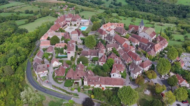 Aerial View of the Perched Medieval Village of Loubressac, France