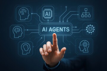 Digital Concept of AI Agents with Interactive Interface and Human Touch in Modern Technology