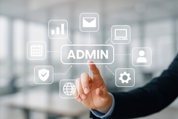 Obraz premium Business Administration Concept with Digital Icons Representing Management and Workflow Tools