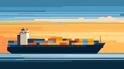 Obraz premium Freight shipping action ocean view container ship transport sunset environment aerial perspective