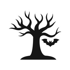 Bare tree with a bat silhouette for Halloween spooky