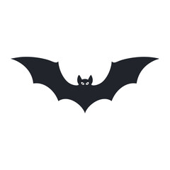 Black bat silhouette with outstretched wings on white background
