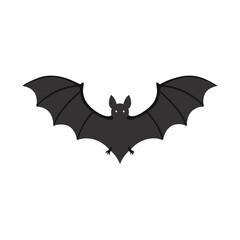 Black bat silhouette with spread wings on white background Keywords: bat, flying, animal