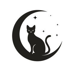 Black Cat Silhouette on Moon with Stars crescent moon