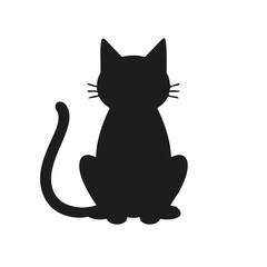 Black Cat Silhouette Sitting Facing Forward animal