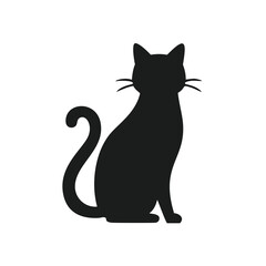 Black Cat Silhouette Sitting Side View animal