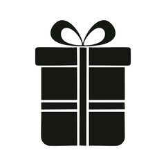 Black gift box with ribbon and bow icon present