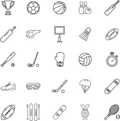 Sports Equipment and Athletic Games Line Icon Set
