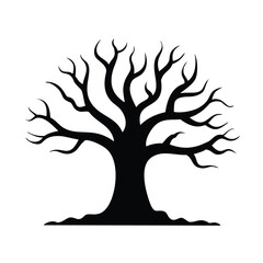 Black Silhouette of a Bare Tree with Many Branches