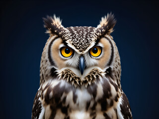 Fototapeta premium A wise and piercing portrait of a great horned owl, perched majestically