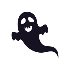 Black silhouette of a cartoon ghost with a happy expression