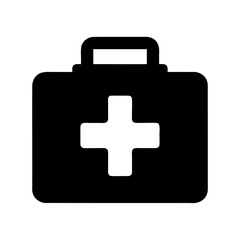 Obraz premium Simple First Aid Kit Bag Icon with White Cross Symbol in Black