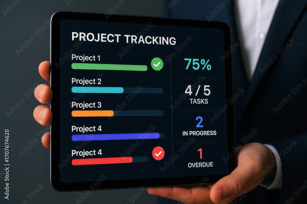 Poster Project Tracking Dashboard for Task Management and Progress Visualization on Digital Tablet