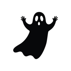 Black Silhouette of a Floating Ghost with Wide Eyes