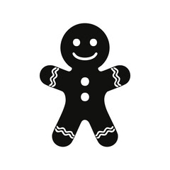 Black silhouette of a gingerbread man cookie on white background Keywords: gingerbread man