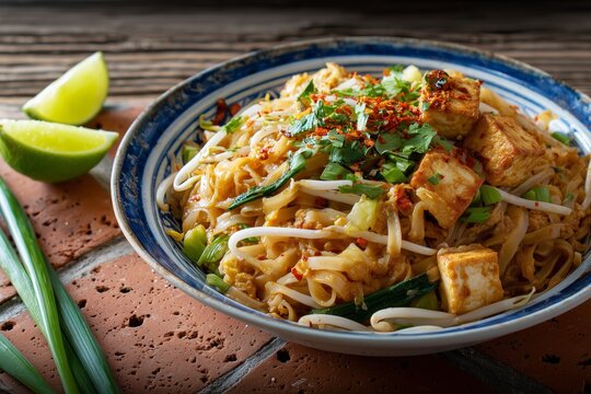 Pad thai Rice noodle dish with tofu