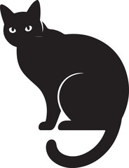 Black cat silhouette sitting elegantly with tail curled ready for use
