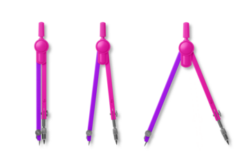 Colorful metal compass for school and college, drafting instrument, school office supplies, isolated on a transparent background, PNG. High resolution.