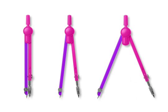 Colorful metal compass for school and college, drafting instrument, school office supplies, isolated on a transparent background, PNG. High resolution. - Powered by Adobe