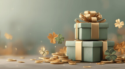 St. Patrick's Day gifts with gold coins and shamrocks