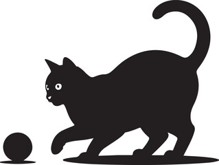 Obraz premium Playful black cat silhouette chasing a small ball silhouette animal pet graphic