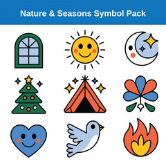 A vibrant collection of nature and seasonal themed icons for design projects.