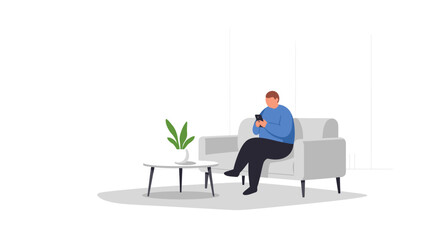 Person Relaxing on Couch with Phone Illustration