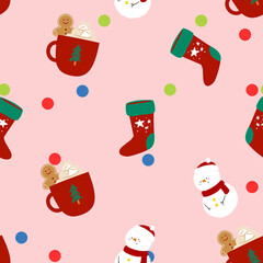 Christmas holiday party repeat background modern minimalist style. Colorful illustration doodle cartoon style