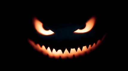 Ein gruseliges, leuchtendes Gesicht vor schwarzem Hintergrund.