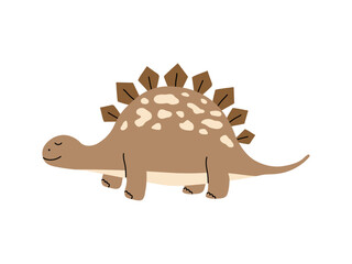 Stegosaurus illustration in brown tones with a smiling face and back plates