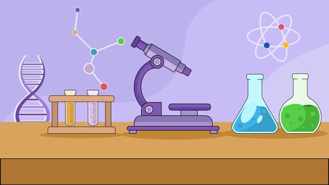 Chemical Laboratory equipment cartoon animation backgrounds video . scientific experiments with physics reaction animated footage motion graphic illustration design