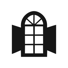 Black silhouette of an open arched window with panes Keywords: window, architecture, opening