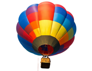 Colorful Hot Air Balloon Floating in Sky, Front View, Isolated on Transparent Background