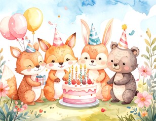 Fototapeta premium Cute animal birthday party