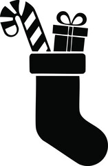 Christmas Stocking with Candy Cane and Gift Silhouette Keywords: christmas, stocking, candy cane