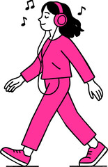 flat vector design ilustration woman headphones listening to music