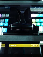 Top view of video switcher in television and broadcast system.	