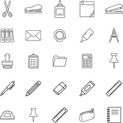 Office and School Stationery Supplies Line Icon Set