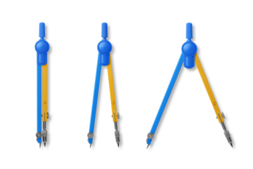 Colorful metal compass for school and college, drafting instrument, school office supplies, isolated on a transparent background, PNG. High resolution.