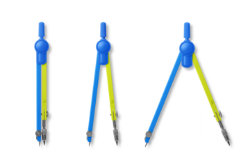 Colorful metal compass for school and college, drafting instrument, school office supplies, isolated on a transparent background, PNG. High resolution.