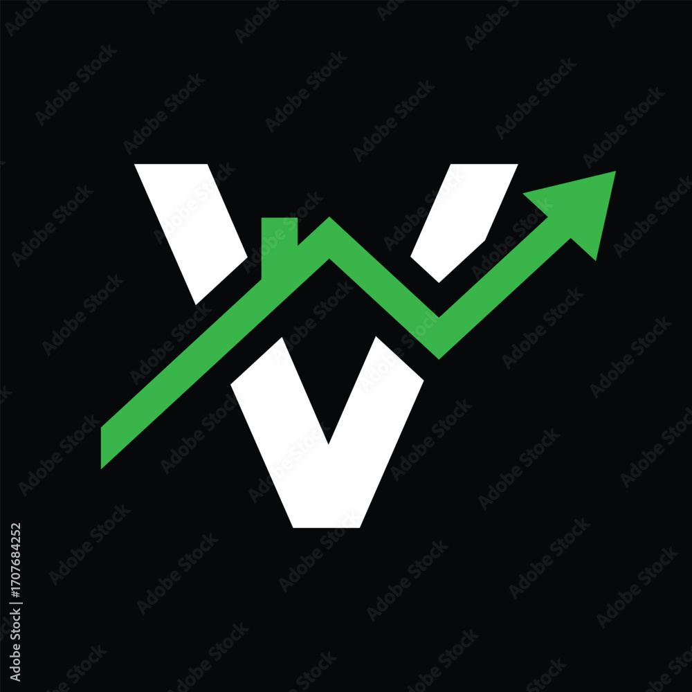 Poster this is a flat logo design of an initial v in combination with a house and a graphic arrow heading u