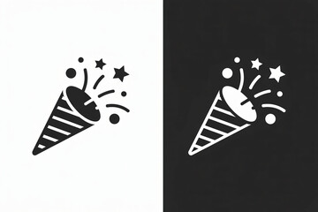 Celebratory popper icon bursting with confetti and stars for festive occasions