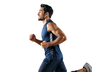 Man Jogging in Sportswear, Side View, Isolated on Transparent Background