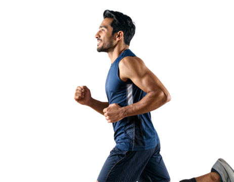 Man Jogging in Sportswear, Side View, Isolated on Transparent Background