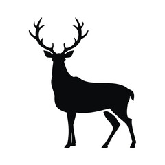 Silhouette of a majestic stag with large antlers Keywords: stag, silhouette, deer, animal
