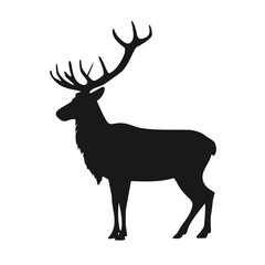 Silhouette of a majestic stag with large antlers on white
